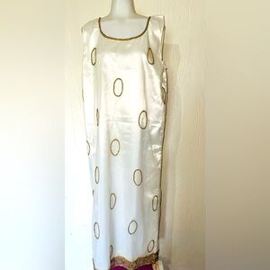 NWT Breathtaking Vtg Krishma Handmade Gold Beads Embellished Lined Net Dress